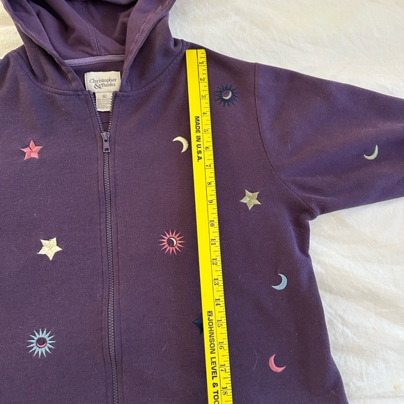 Celestial Zip Oversized Hoodie Moon Stars Embroidered Purple Vintage Boho - Picture 10 of 12